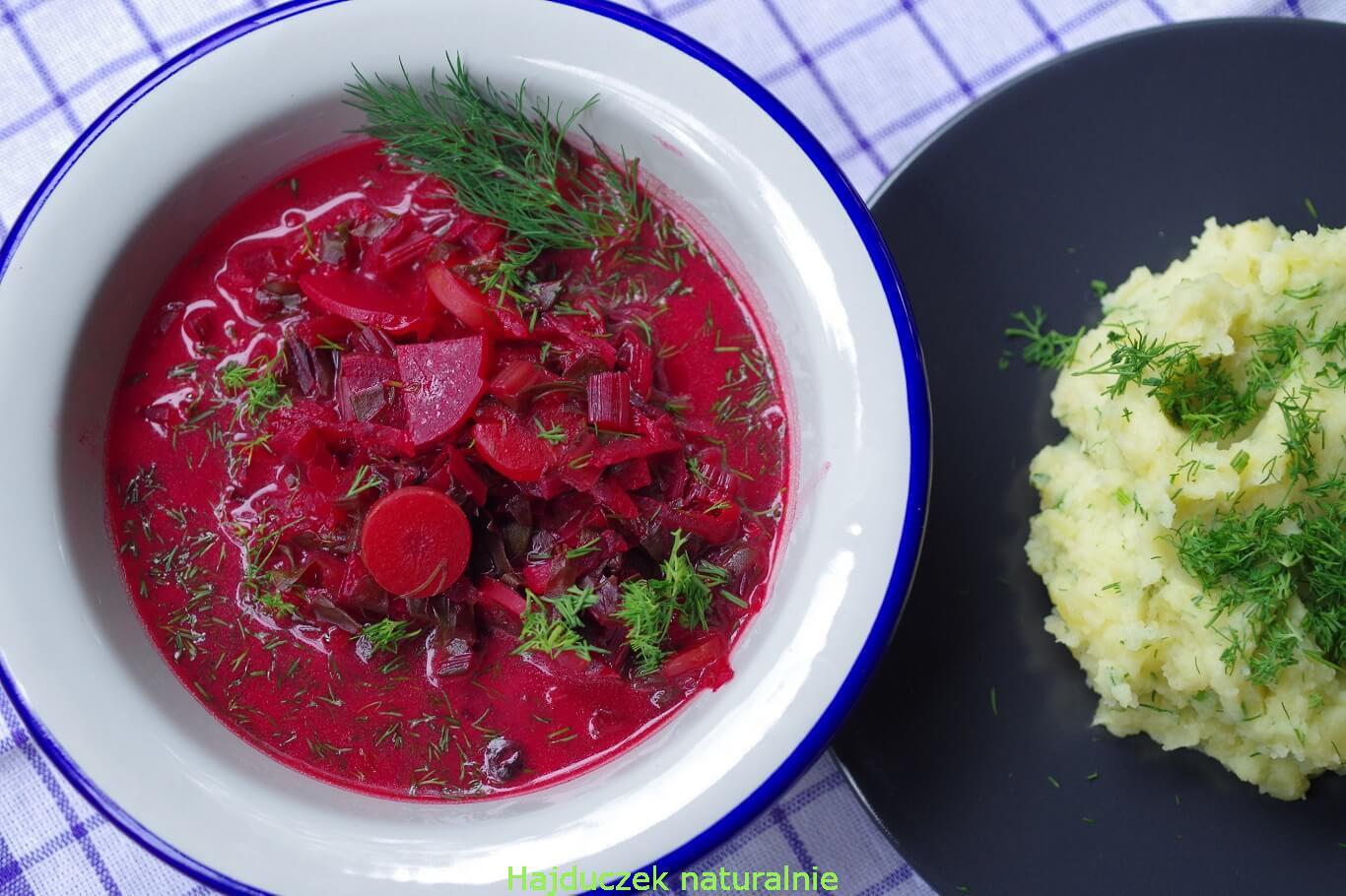 kokosowa botwinka z puree ziemniaczanym