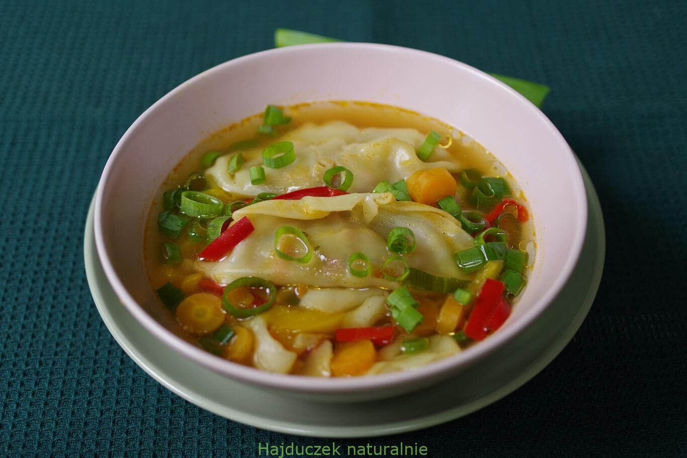 bulion warzywny z pierożkami gyoza